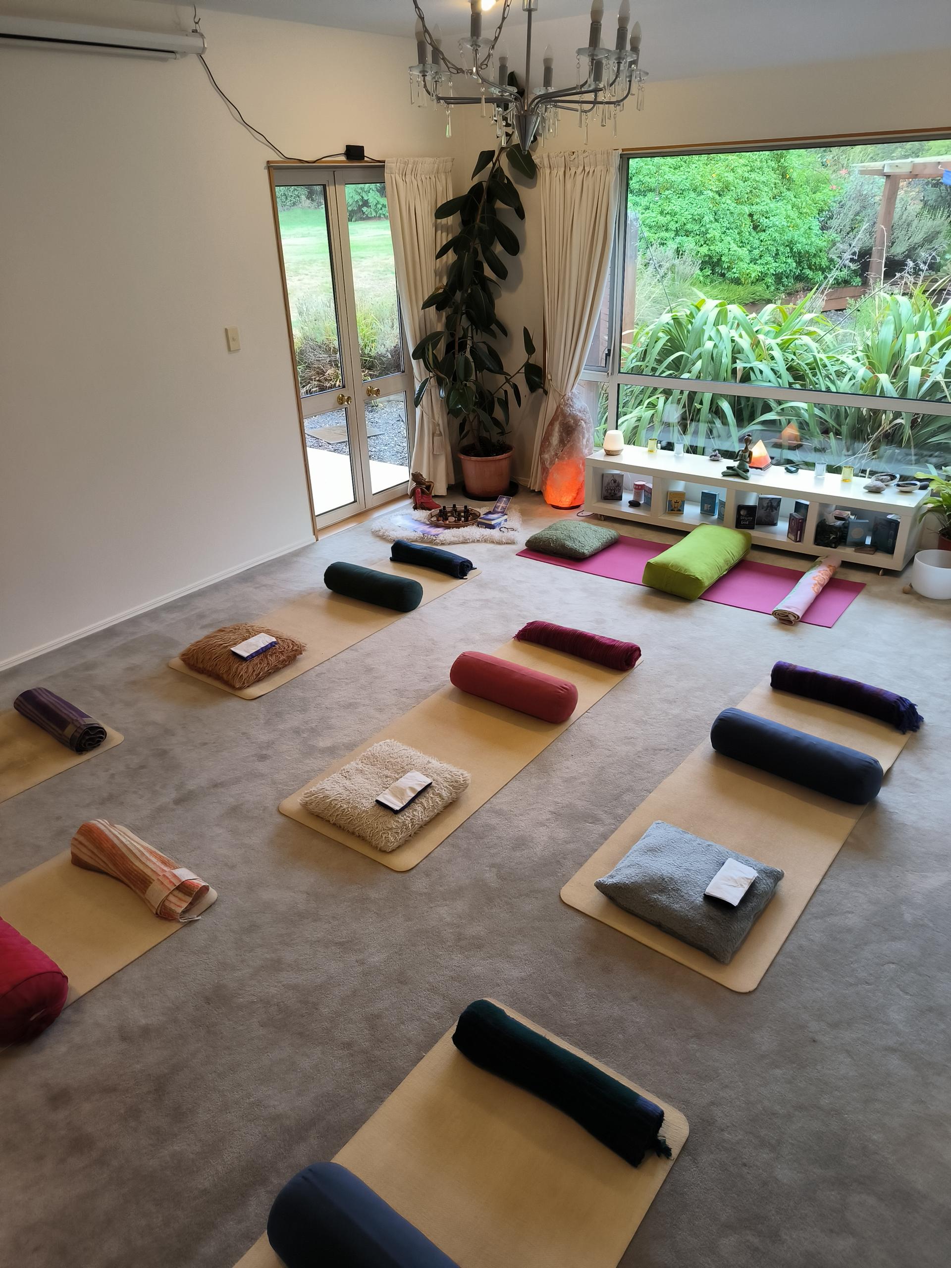 Vibrant Living retreat gardens — yoga space in Hanmer Springs